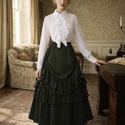 Set Elegante Medievale Rinascimento Lunghezza alla caviglia Gonna Blusa / Camicia Lunghe Principessa Gentildonna Linea ad A Costume Per donna Fantasia Natale Halloween Fiera Rinascimentale LARP Adulti