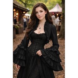 Rococò Rinascimento Steampunk Cappotto Costume di fantasia Camicia Manica a Balze Strega Vampiro Abiti reali Costume Per donna Fantasia Halloween Carnevale Performance LARP Fiera Rinascimentale Adulti