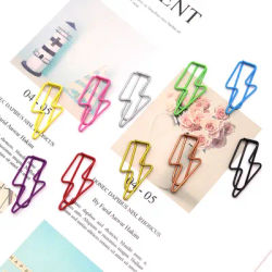 20pcs Lightning Shape Paper Clip Office Stationery Colored Paper Folder File Classification Iron Paper Clip Stationery