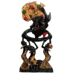 Raising Mother Africa,'Ghana Hand Carved Multicolor Cultural Wood Wall Art'
