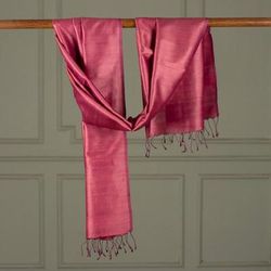 Holiday Pink,'Hand-Loomed 100% Silk Shawl in Pink Shade with Fringes'