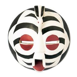 Zebra Past,'Black and Ivory Sese Wood African Mask Handmade in Ghana'