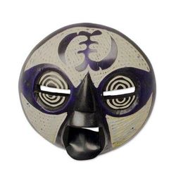 Blue Gye Nyame,'Adinkra Gye Nyame African Sese Wood Mask from Ghana'