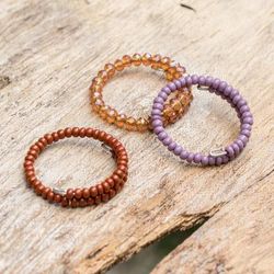 Bold Combination,'3 Handmade Adjustable Crystal and Glass Beaded Wrap Rings'