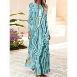 Robe pour femme à motif imprimé, style décontracté, bleu, vert, or, motif vague