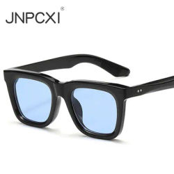 JNPCXI Nouvelles Lunettes de Soleil Carrées à Rivets pour Femmes, Verres Noirs et Bleus, Monture Tendance à Verres Transparents, Lunettes de Soleil pour Hommes UV400