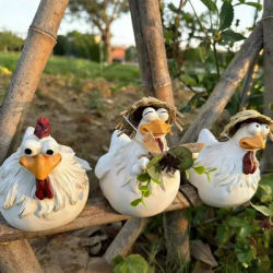 Décoration de jardin amusante en forme de coq, ornement cadeau farfelu de style campagnard américain vintage, sculpture décorative pour clôture extérieure et pelouse