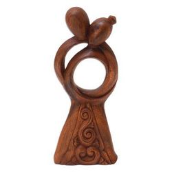 Hugging,'Handmade Romantic Suar Wood Statuette'