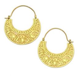 Garden of Eden,'Ornate 22k Gold Vermeil Hoop Earrings from Indonesia'