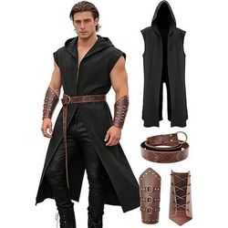 Retrò Vintage Medievale Rinascimento Cintura in Vita Mantello con Cappuccio Parabraccia Senza maniche Arciere Ranger Tinta unica Costume Per uomo Fantasia Mascherata Feste Fiera Rinascimentale LARP