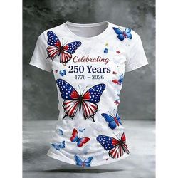 Giorno dell'Indipendenza Americana Per donna Maglietta Blocco di colore Stampato Grafico Bandiera Americana Vintage Elegante Classico Manica Corta Girocollo Top Regolari Quotidiano Weekend Bianco