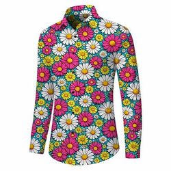 Retrò Vintage Anni '70 Camicia Camicia Aloha Lunghe Hippie Floreale Costume Per uomo Mascherata Festival Musicale Feste Abbigliamento quotidiano Adulti Camicia Primavera Estate