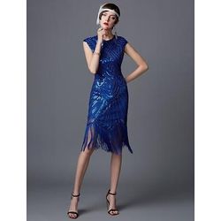 Anni Ruggenti Anni 1920 Lunghezza al ginocchio Vestito Abito Flapper Abito da Ballo Cortissima Il grande Gatsby Charleston Paillettes Patchwork Scollo Tondo Costume Per donna Balli di fine anno Festa