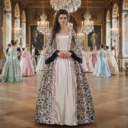 Retrò Vintage Rococò Vittoriano Vestito Abito da Ballo Taglie Forti Blocco di colori Costume Per donna Reale Mascherata Balli di fine anno Feste Carnevale di Venezia Adulti Vestito