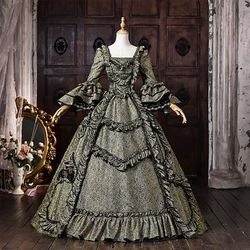 Rococò Barocco Abito da Ballo Lunghezza al pavimento Vestito Abito da Ballo Lunghe Principessa Sposa Pizzo Floreale Abito da ballo Collo quadrato Costume Per donna Reale Halloween Carnevale Mascherata