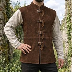 Medievale Rinascimento Gilet Cavaliere Vichingo Barbaro Tinta unita Costume Per uomo Vichingo Costumi da pirata Halloween Carnevale Performance LARP Fiera Rinascimentale Adulti Gilet