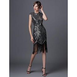 Anni Ruggenti Anni 1920 Lunghezza al ginocchio Vestito Abito Flapper Abito da Ballo Cortissima Il grande Gatsby Charleston Paillettes Patchwork Scollo Tondo Costume Per donna Balli di fine anno Festa