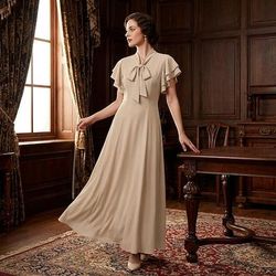 Vintage Anni Ruggenti Anni 1920 Lunghezza lunga Vestito Abito Flapper Maniche corte Il grande Gatsby Charleston Tinta unica Linea ad A Scollo a V Costume Per donna Halloween Carnevale speakeasy