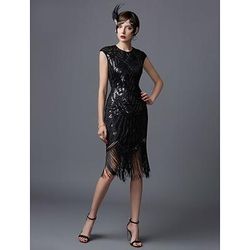 Anni Ruggenti Anni 1920 Lunghezza al ginocchio Vestito Abito Flapper Abito da Ballo Cortissima Il grande Gatsby Charleston Paillettes Patchwork Scollo Tondo Costume Per donna Balli di fine anno Festa