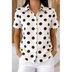 Maglietta da Donna Manica Corta Grafica Pois Vintage Tropicana Elegante Colletto Regolare Top Giornaliero Blu Giallo Marrone Verde Beige Estate Primavera
