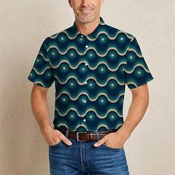 Retrò Vintage Hippie Anni '70 Camicia Maniche corte Hippie Geometrico Con onde Costume Per uomo Festival Musicale Feste Abbigliamento quotidiano Adulti Camicia Primavera Estate