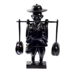 Bearing Water,'Handmade & Hand Painted Water Carrier Wood Sculpture'