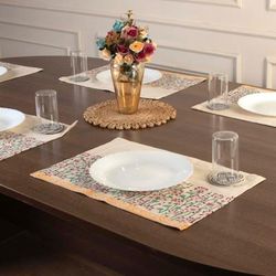 '6 Cotton Placemats with Hand-Block Printed Floral Patterns'