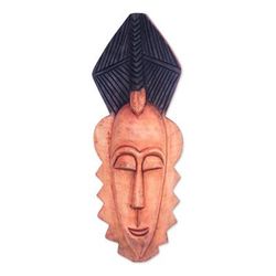 Nyame Nsoromma,'African Wood Wall Mask with Hand-Painted Headdress'