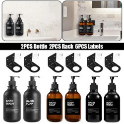 2PCS 500ml Soap Dispenser With Labels Refillable Shampoo Container Hanger Wall Mounted Bottle Holder Hook Bathroom Accessories