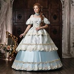 Rococò Barocco Abito da Ballo Lunghezza al pavimento Abito da Ballo Girocollo Maniche corte Principessa Sposa Abiti reali Fuori dalla spalla Abito da ballo Collo quadrato Costume Per donna Reale
