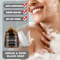 OCEAURA 200g Argan Rose Bathing Black Soap Gentle Nourishing Skin Remove Skin Surface Dirt Deep Hydration Lock Anti-Dry Itching