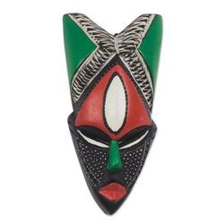 Butterfly Horns,'Hand-carved Horned African Wood Mask from Ghana'