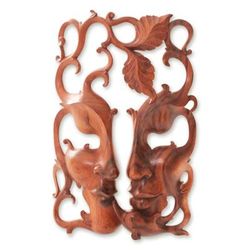 Three Good Relationships,'Handcrafted Wood Decor Wall Mask from Bali'