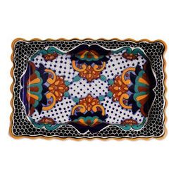 Zacatlan Flowers,'Floral Talavera Style Ceramic Platter from Mexico'