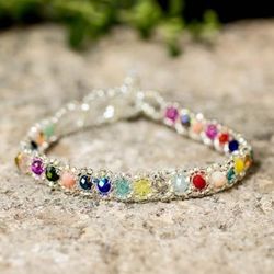 Colorful Magic,'Multicolored Adjustable Crystal and Glass Beaded Bracelet'