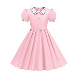Anni 1950 Retrò Vintage Lunghezza Tè Vestito Abito Swing Vestito Svasato Maniche corte Tinta unica Aderente Svasato Costume Ragazze Mascherata Tè Casual Quotidiano Bambini Vestito Primavera Estate