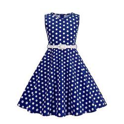 Anni 1950 Retrò Vintage Rockabilly Lunghezza Tè Vestito Abito Swing Vestito Svasato Senza maniche Pois Aderente Svasato Costume Ragazze Mascherata Tè Casual Quotidiano Bambini Vestito Cintura