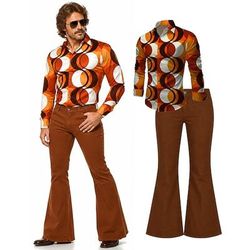 Set Hippie Anni '70 Disco Pantaloni Camicia Lunghe Hippie Geometrico Etnico Costume Per uomo Mascherata Festival Musicale Abbigliamento quotidiano Adulti Camicia Pantaloni