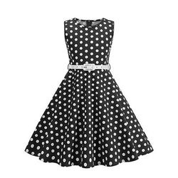 Anni 1950 Retrò Vintage Rockabilly Lunghezza Tè Vestito Abito Swing Vestito Svasato Senza maniche Pois Aderente Svasato Costume Ragazze Mascherata Tè Casual Quotidiano Bambini Vestito Cintura