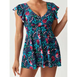 Maillot de bain deux pièces à imprimé floral et volants pour femme, taille haute, collection été 2026