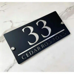 Modern font personalized custom laser-cut acrylic nameplate, door number, for outdoor use, address name plaque