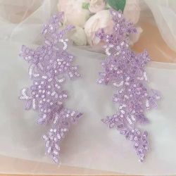 6Pcs=3Pairs. 26*11.5cm Shiny Sequins Rope Embroidery Lace Mirrored Flowers. Headdress DIY Sewing Accessories.Hot Pink Lace