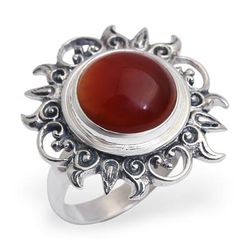 Light Of The Universe,'Sun Themed Carnelian and Sterling Silver Cocktail Ring'