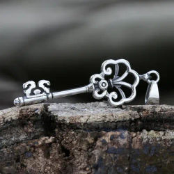 Stainless Steel Gothic Gothic Antique Silver Color Key Necklace Pendant Witch Jewelry Pagan Gifts, Gift for Her