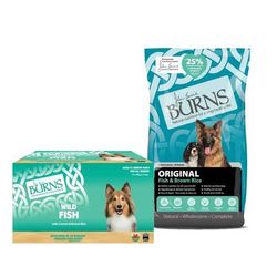 12kg Adult & Senior Original - Fish & Brown Rice Dry Dog Food + 16 x 395g Fish Wet Dog Food Burns