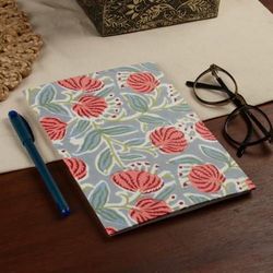 'Red and Blue 43-Page Block-Printed Cotton Daily Planner'