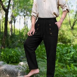 Medievale Rinascimento Pantaloni Vichingo Tessuto misto 95% lino Costume Per uomo Halloween Carnevale Performance LARP Fiera Rinascimentale Adulti Pantaloni
