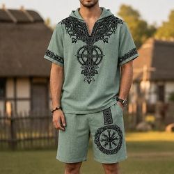 Set Medievale Rinascimento T-shirt Shorts Vichingo Texture effetto lino Costume Per uomo Halloween Carnevale LARP Fiera Rinascimentale Vacanza al Mare Adulti Shorts Maglietta Estate