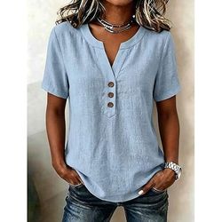 Per donna Blusa Tinta unica Vintage Elegante Essenziale Manica Corta Scollo a V Top Regolari Casuale Quotidiano Blu Cachi Rosa Verde scuro Estate Primavera