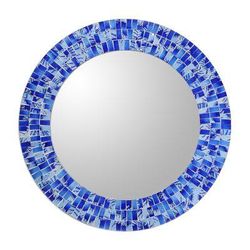 Tropical Fusion,'Handcrafted Glass Tile Round Wall Mirror'